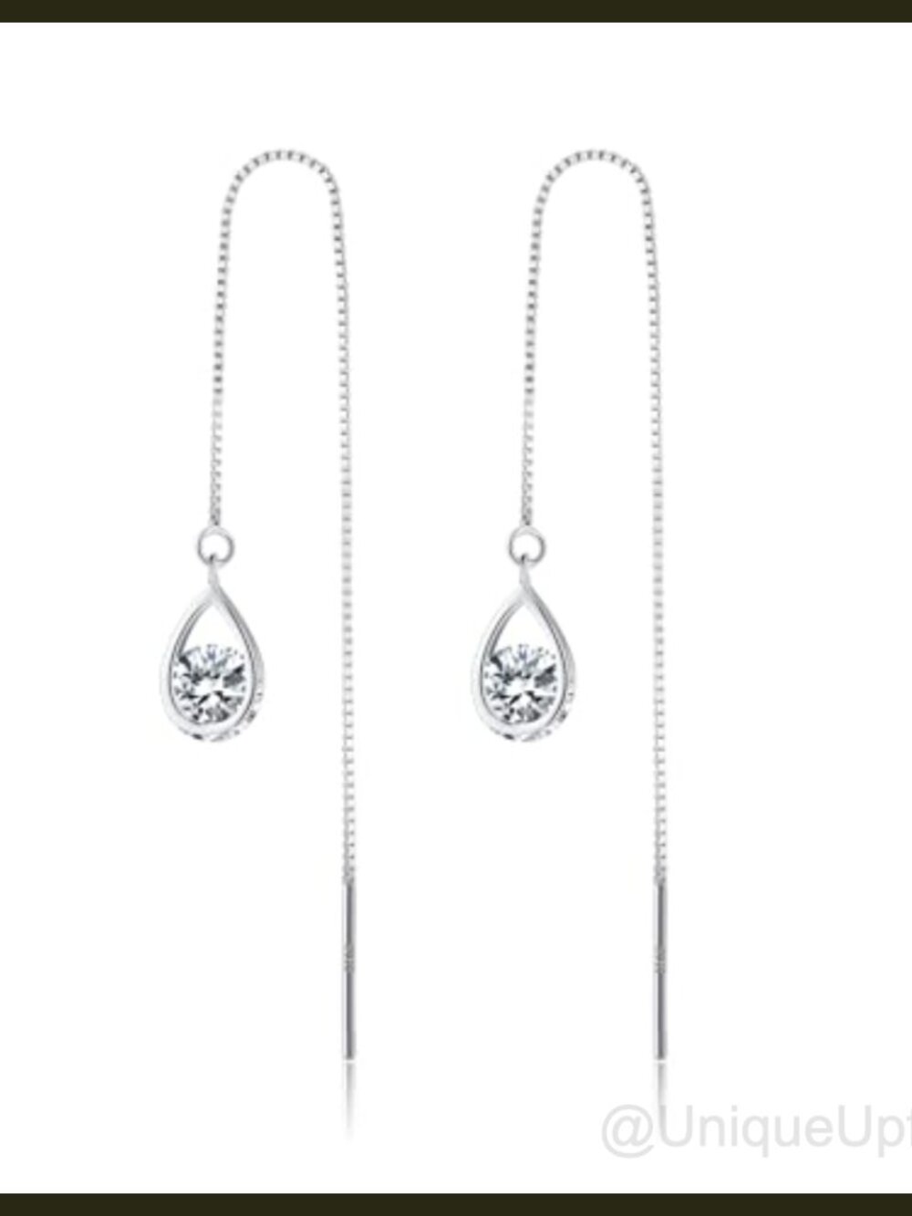 Sterling Silver CZ Droplet Chain Threader Dangle Earrings for Women